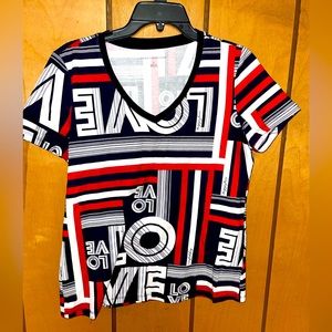 Tommy Hilfiger Size M Womens Multicolor Short Sleeve V-Neck T-Shirt Top